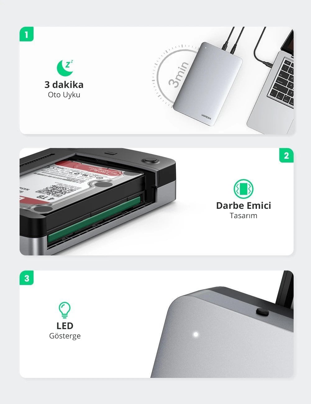 Caja Ugreen de Disco Duro SSD SATA 2.5 USB-C a SATA USB 3.1 Gen 2  compatible UASP SATA III - 70498 - Promart