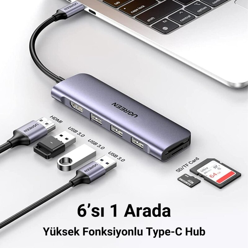 Ugreen Type C To K Hz Hdmi Usb Sd Tf Kart Okuyucu Hub Evirici